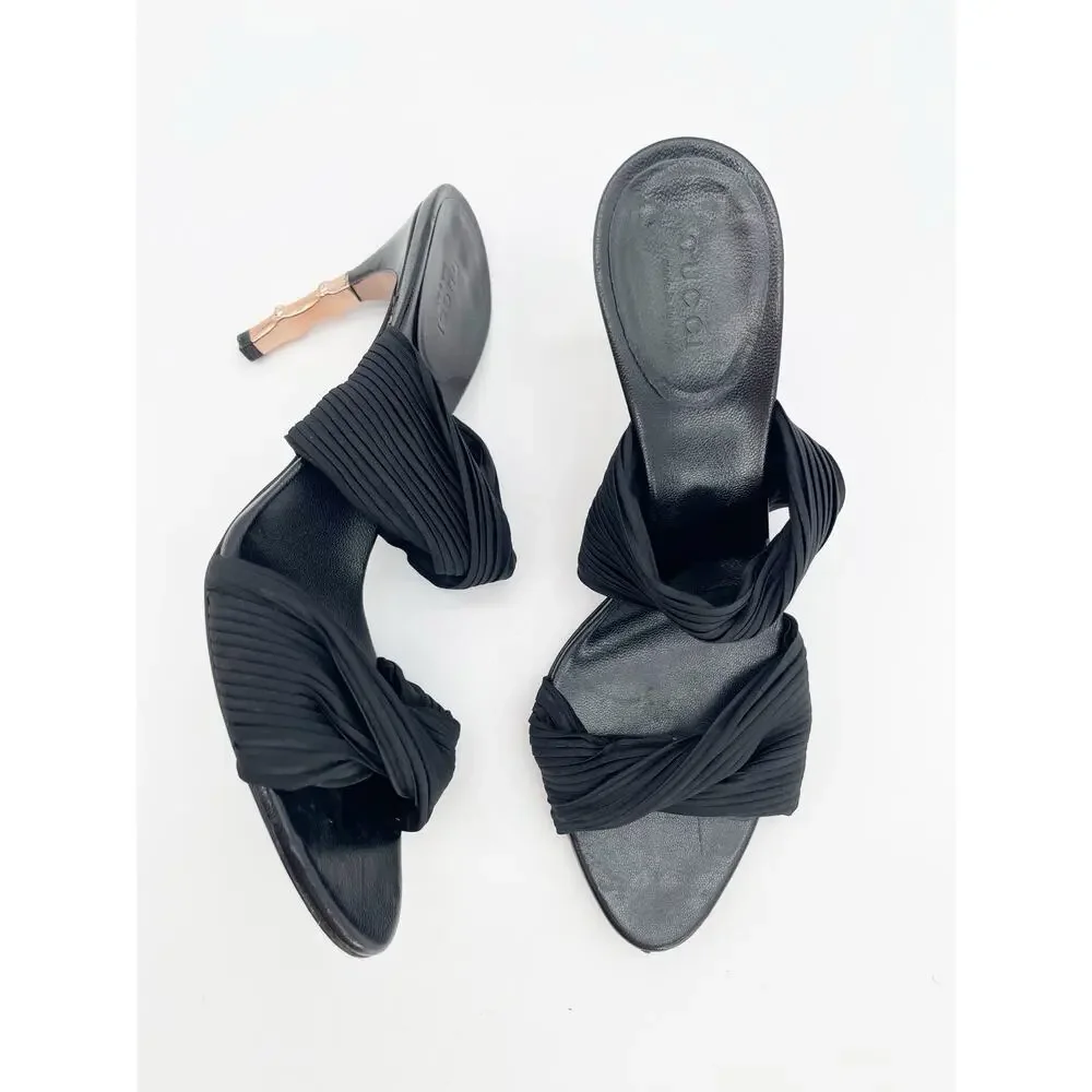 Gucci Vintage Retro 2004 Tom Ford Black Jersey Bamboo Heel Mule Sandals 7.5